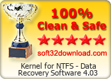 Kernel for NTFS - Data Recovery Software 4.03 Clean & Safe award